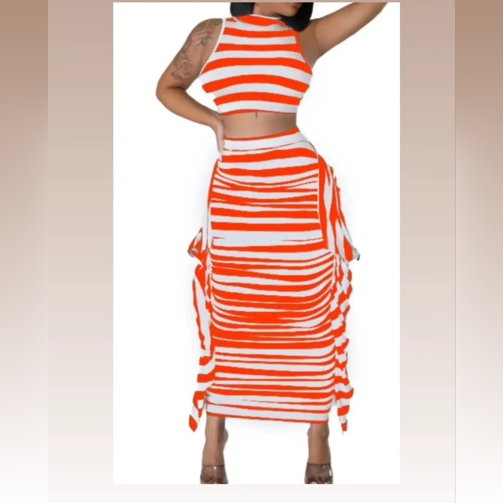 Maxi SkirtSet,Orange&White Polyester/Spandex Lg Skirt 14-20"W, (2X 15.5-22"W,NWT